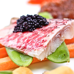 Eklusives Fischgericht mit Kaviar auf Gemüse - Partyservice Schneebesen